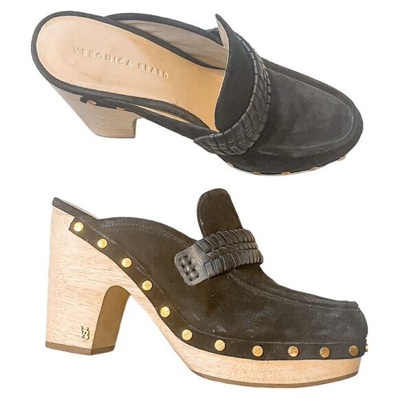 Veronica Beard Delia Studded Mule Clog in Eclipse Suede 9 - Picture 4 of 10